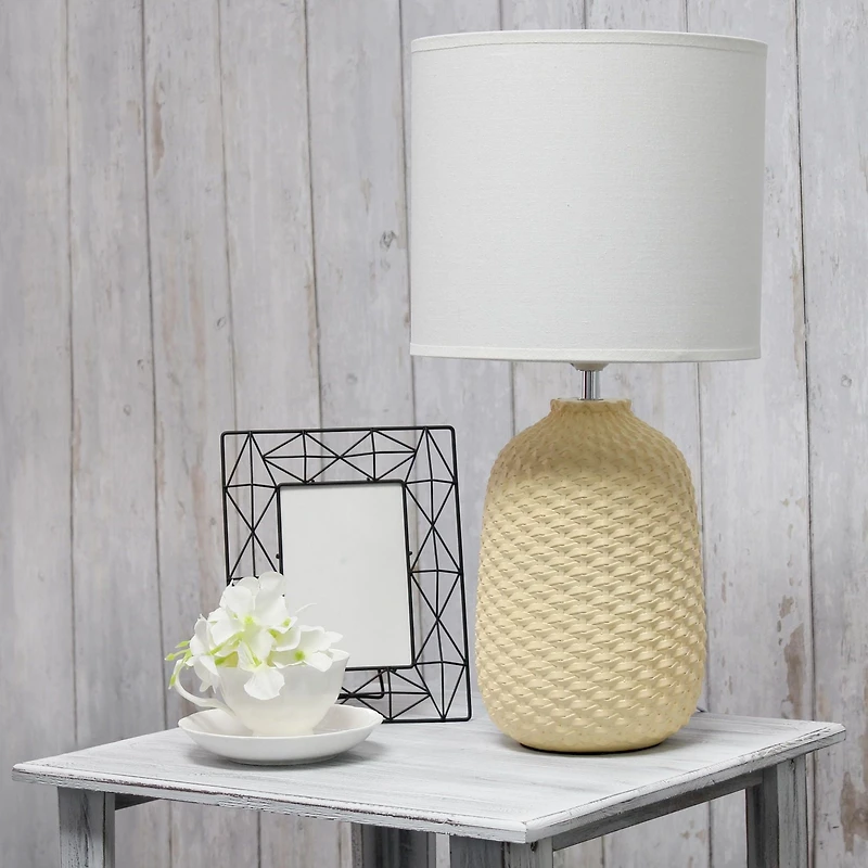 Simple Designs 20.4" Tall Traditional Ceramic Purled Texture Bedside Table Desk Lamp with Fabric Drum Shade for Home Decor, Bedroom, Living Room, Entryway, Office