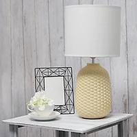 Simple Designs 20.4" Tall Traditional Ceramic Purled Texture Bedside Table Desk Lamp with Fabric Drum Shade for Home Decor, Bedroom, Living Room, Entryway, Office