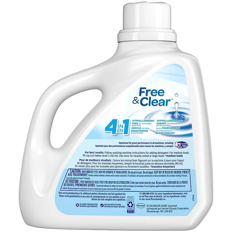 Purex 4 in 1 Liquid Laundry Concentrated Detergent, Free & Clear, 4.43 Litres, 110 Loads, 4.43 Litres, 110 Loads