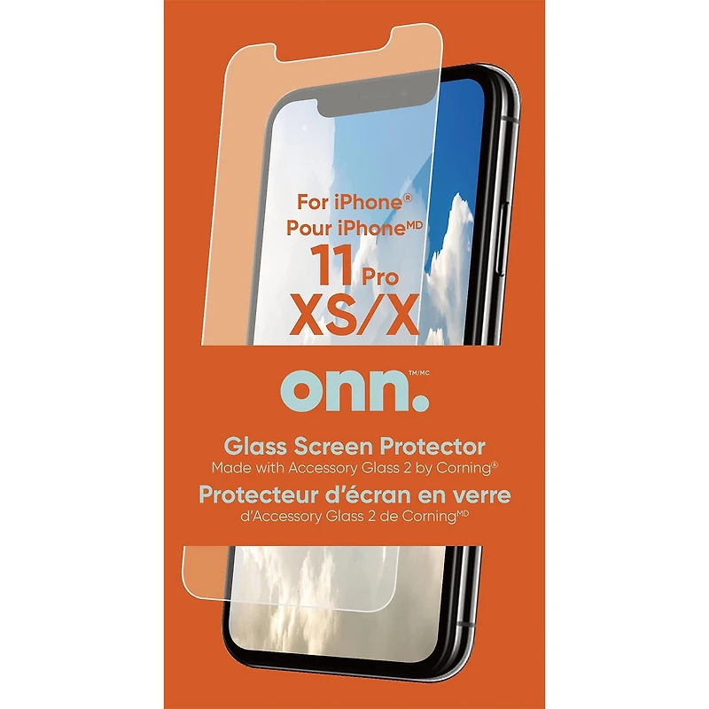 onn. iPhone 11 Pro/XS/X Screen Protector, Easy Alignment Tray