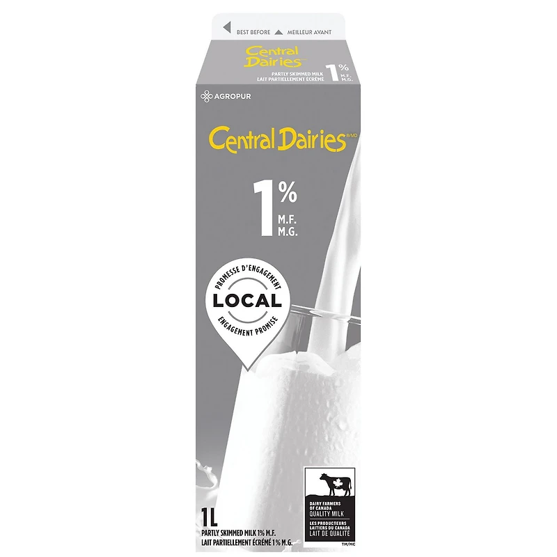 Central Dairies Partly Skimmed 1% Milk, 1 L
