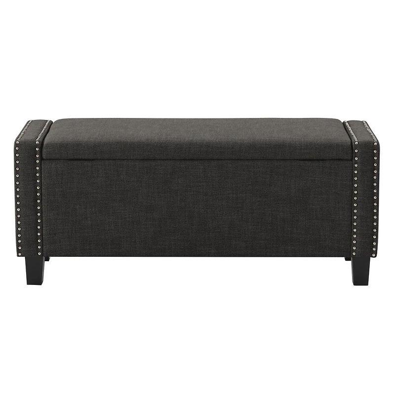 Pouf de rangement rembourré en tissu Boston de CorLiving avec détails cloutés et pieds en plastique robustes