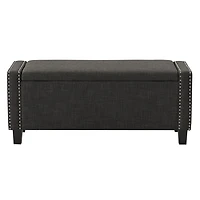 Pouf de rangement rembourré en tissu Boston de CorLiving avec détails cloutés et pieds en plastique robustes