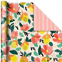 Papier d'emballage réversible, Hallmark (3 rouleaux – 75 pieds carrés au total), motifs floraux et abstraits, motif de citrons.