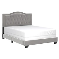 Grand lit moderne de 60 po revêtu de velours, gris pâle