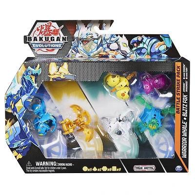 Bakugan Evolutions, Warrior Whale and Blitz Fox Battle Strike Pack, Includes 6 Bakugan Action Figures, 9 Trading Cards and 8 BakuCores, Kids Toys for Boys, Ages 6 and Up