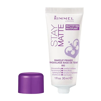 Rimmel Apprêt Stay Matte, formule ultra légère, contrôle la brillance jusqu'à 8 heures, non lourd ou gras, 100% Sans Cruauté Teint mat doux