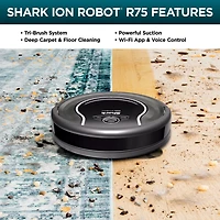 Shark RV750CA, Aspirateur ION Robot a connectivité Wi-Fi et commande vocale, Noir, 35W