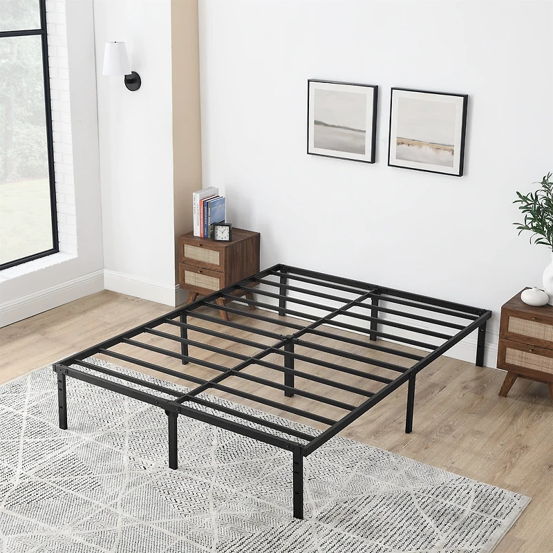 Mainstays Queen 14" Heavy Duty Steel Slat Platform Bed Frame with Storage Space Under Frame, No Box Spring Required, Black, Sizes Twin, Full, Queen
