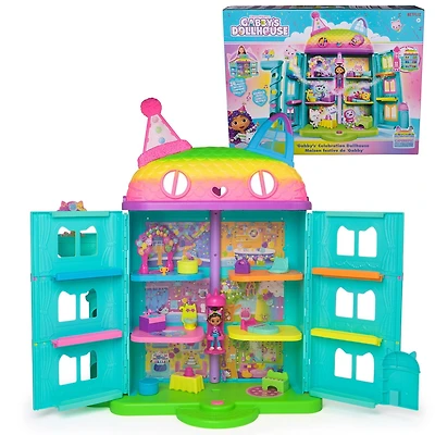 Gabby’s Dollhouse, 15-Piece Rainbow-Themed, Celebration Dollhouse, Toy Figures, Doll House Furniture & 10 Sounds, Kids Toys for Girls & Boys Ages 3+