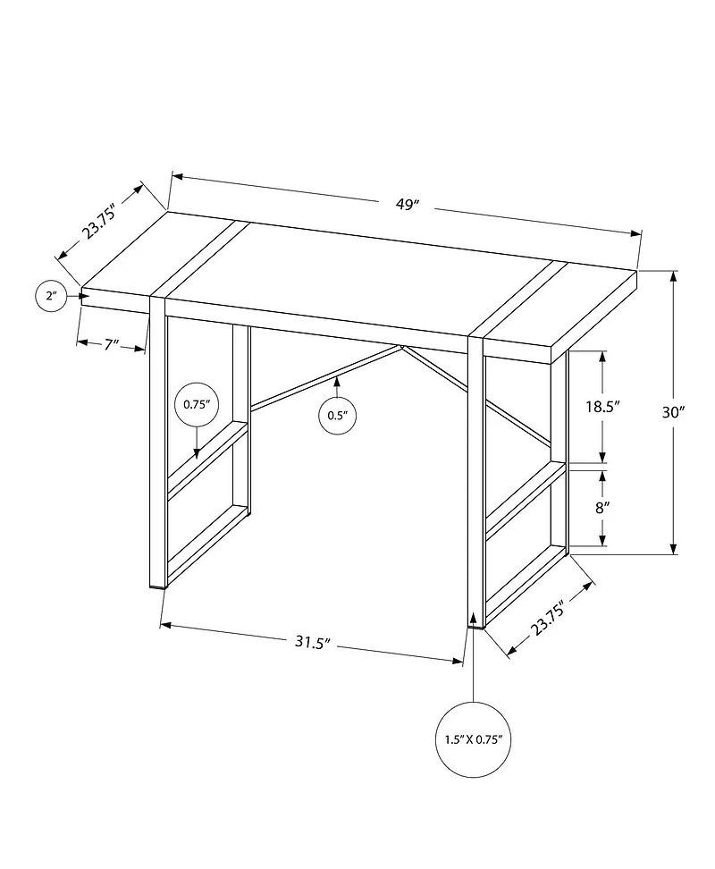 Monarch Specialties Computer Desk, Home Office, Laptop, 48"l, Work, Metal, Laminate, Grey, Black, Contemporary, Modern