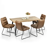 Homy Casa 63 inch Industrial Dining Set for 4, Faux Walnut Wood Table Brown Faux Leather Chairs
