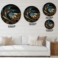 Designart 'Brown Blue Fractal Flower in Black ' Modern wall clock