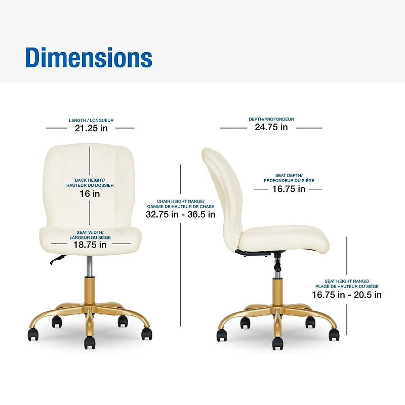 Chaise de bureau sans accoudoir Mainstays recouverte de tissu bouclé, crème Tissu bouclé doux