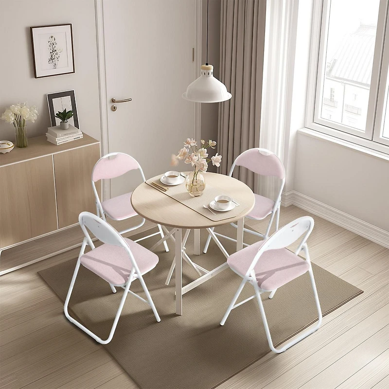 Homy Casa Folding Chair Set of 4 - Premium Upholstery Padded Folding Chairs 4 Packs with Sturdy Metal Frame, Brown Suede/ Pink Fabric/ Grey Fabric