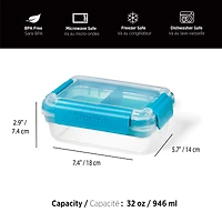 Starfrit Easy Lunch Rectangular Bento Container - Removable Tray - 32oz/946ml - Airtight & Leakproof - 4-Sided Locking Lid