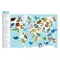 Janod - Minikids Magnetic World Puzzle - 40 FSC Wooden Magnets - 1 Poster - Animal Magnets - 24 Months