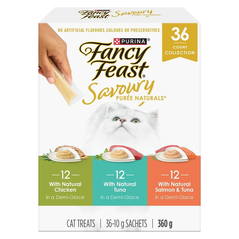 Fancy Feast Savoury Purée Naturals Emballage Assorti, Gâteries pour Chats 36 x 10 g NB-24M
