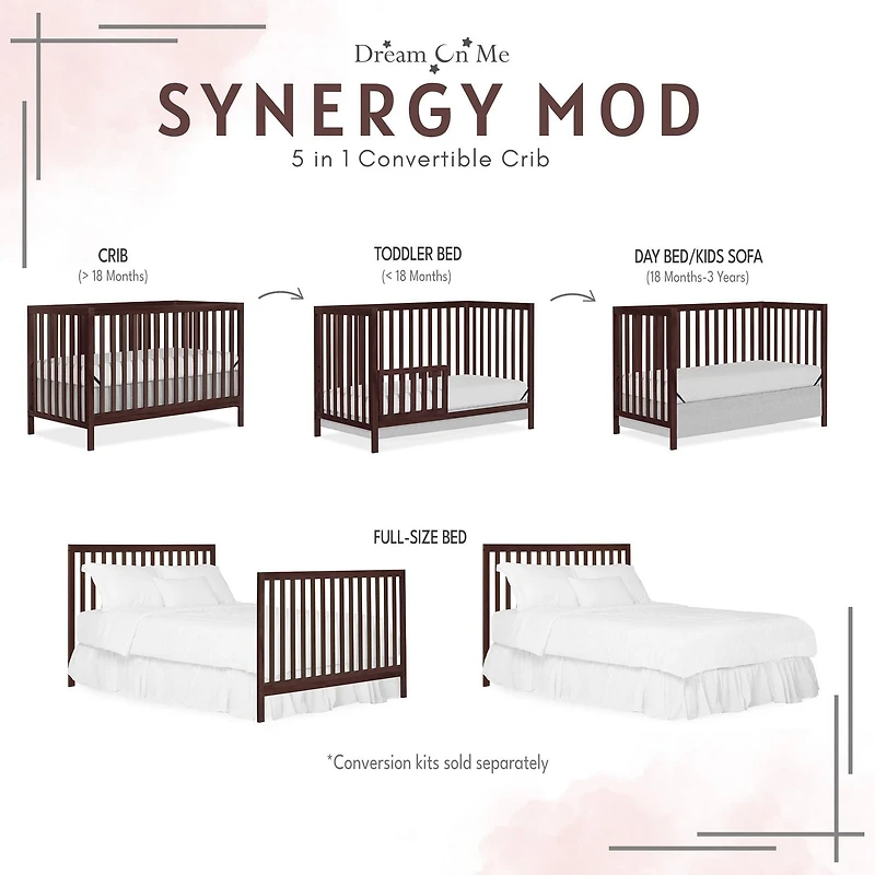 Dream On Me Synergy MOD Crib, Made with Sustainable New Zealand Pinewood, Convertible Crib