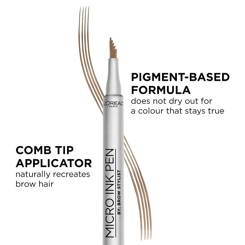 L'Oréal Paris Micro Ink Pen by Brow Stylist, Microblading Eyebrow Pen with Comb Tip, Up to 24H Waterproof Wear, Dark Brunette, All Day Wear.