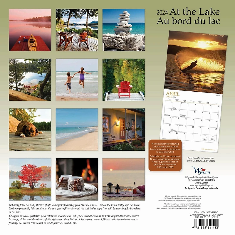 Wyman Publishing At the Lake Au bord du lac 2024 30.48x60.96 CM Mur Carré Calendrier, 9781525611483