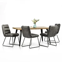Homy Casa 63 inch 5-Piece Dining Set, Faux Walnut Live Edge Table Grey Faux Leather Upholstered Side Chairs