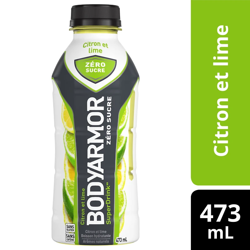 BodyArmor Zero Sugar Citron et lime Bouteille, 473 mL BodyArmor Citron Lime Zero Sucre