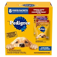Nourriture humide pour chiens adultes PEDIGREE COUPES DE CHOIX AU JUS saveur de bœuf, nouilles et légumes et saveur de poulet grillé en format variété 8 x 100 g