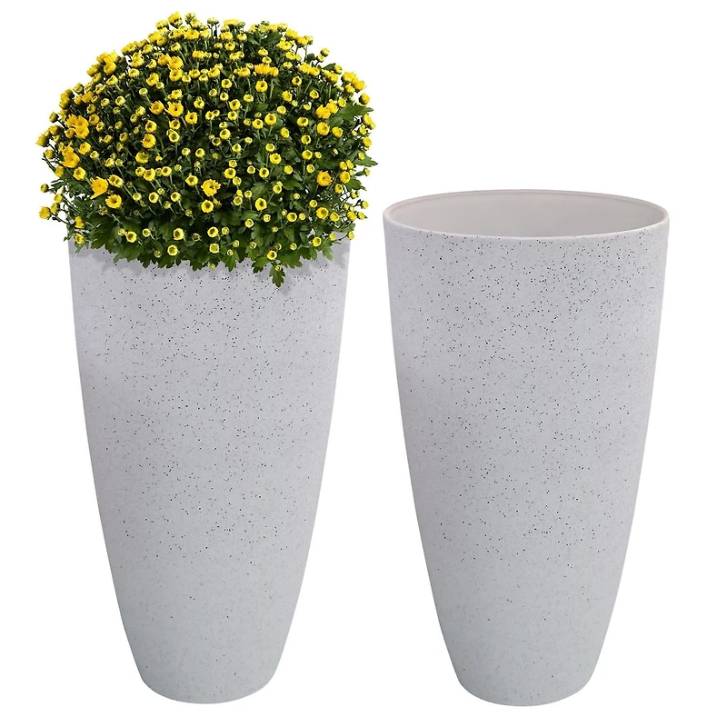 Angelo Décor MenzoMix 26-inch tall, 14-inch Diameter Adora Planter, Set of 2 (White Terrazzo)
