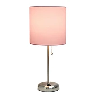 Lampe bâton Feux de la Rampe avec prise de charge et abat-jour en tissu, rose clair