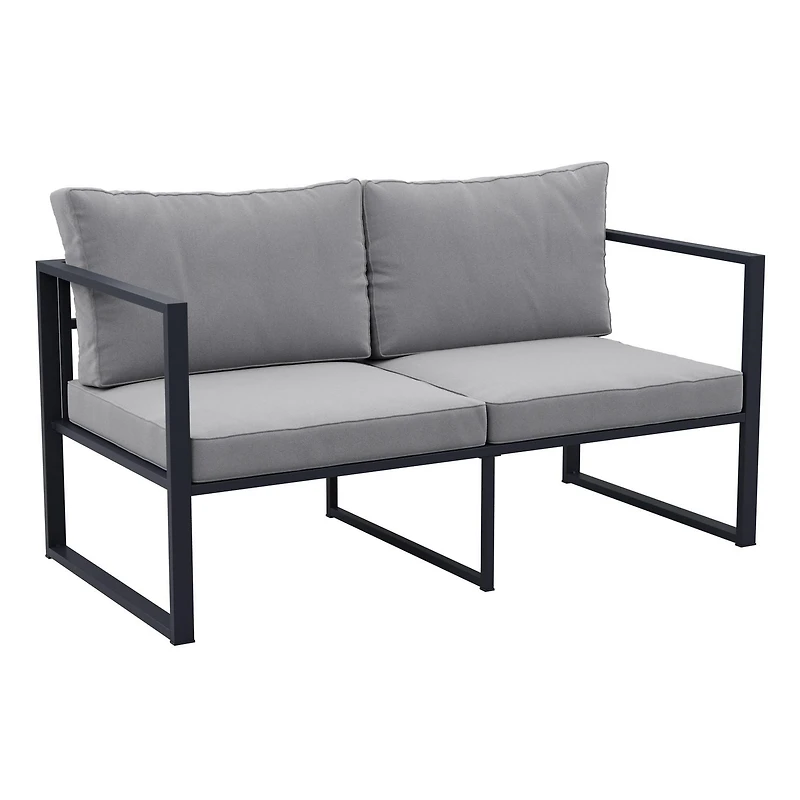 CorLiving Delia 4-Piece Rust Resistant Heavy-Duty Steel Frame Patio Conversation Set with Chairs and Loveseat with Cushions, and Coffee Table