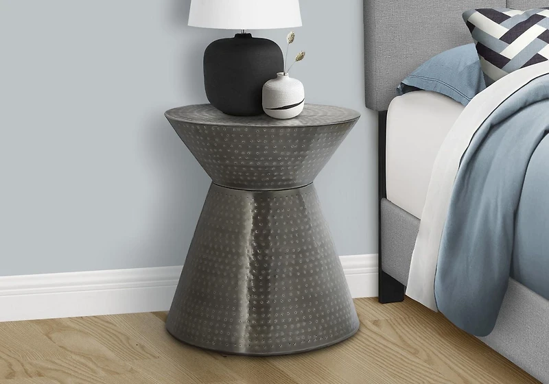 Monarch Specialties  Table D'appoint, Tambour, Coté, Bout, Table De Nuit, Lampe, Salon, Chambre À Coucher, Métal Gris, Contemporain, Moderne