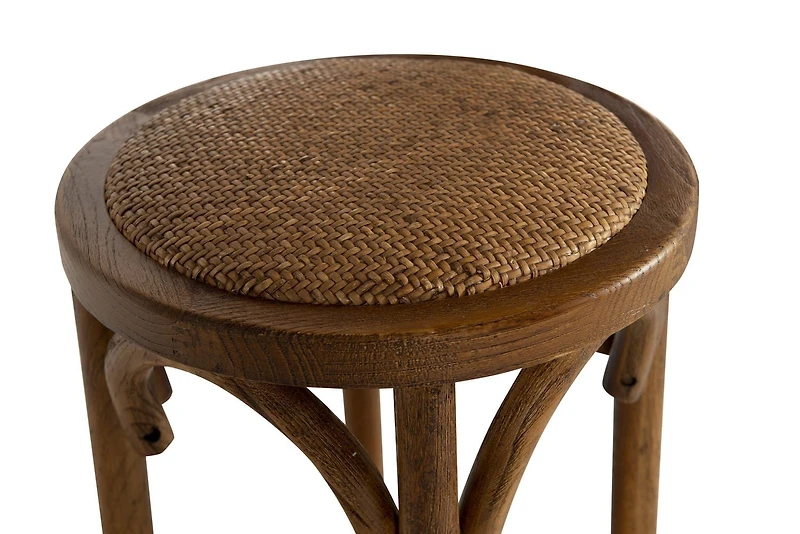 Tabouret de Bar Sans Dossier Whit Avec Assise en Rotin, Noyer
