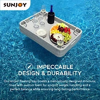 Sunjoy Wicker Floating Pool Tray 36''x24'',Aluminum Frame Pool Accessory Tray for Drinks, Snacks, and Essentials,Grey