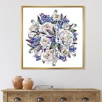 Designart Bouquet Pivoines En Blanc Et Bleu ART MURAL À CADRE FLOTTÉ
