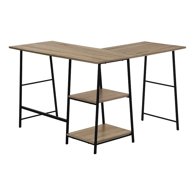 Monarch Specialties Computer Desk, Home Office, Corner, Storage Shelves, 48"l, L Shape, Work, Laptop, Metal, Laminate, Brown, Black, Contemporary, Modern
