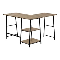 Monarch Specialties Computer Desk, Home Office, Corner, Storage Shelves, 48"l, L Shape, Work, Laptop, Metal, Laminate, Brown, Black, Contemporary, Modern