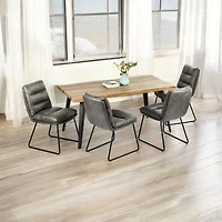 Ensemble de salle à manger 5 pièces Homy Casa 160 cm, table en imitation noyer avec bords naturels et chaises d'appoint rembourrées en similicuir gris