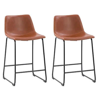 CorLiving Palmer Lot de 2 tabourets de bar d'intérieur modernes à dossier moyen, rembourrés en similicuir et hauteur comptoir