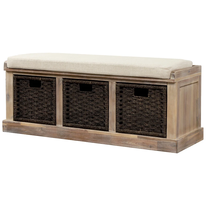 Banc de rangement rustique Noble House avec 3 paniers amovibles en rotin classique, couleur espresso