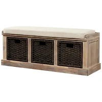 Banc de rangement rustique Noble House avec 3 paniers amovibles en rotin classique, couleur espresso