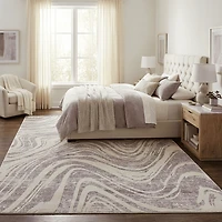 Tapis d'interieur abstrait Rug Branch Nomad, beige violet, cotier - Salon, chambre, salle a manger et cuisine