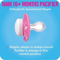 MAM Original Matte Pacifier (2 pack, 1 Sterilizing Pacifier Case), Pacifiers 6 Plus Months, Baby Girl Pacifier, Best Pacifiers for Breastfed Babies, Sterilizing Storage Case