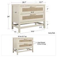 Ameriwood Home Lennon 2 Drawer Nightstand, Medium Brown and Faux Rattan