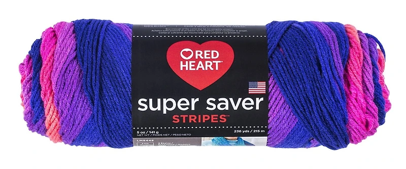 Red Heart Super Saver Yarn, Stripes, Acrylic #4 Medium, 5oz/142g, 236 Yards