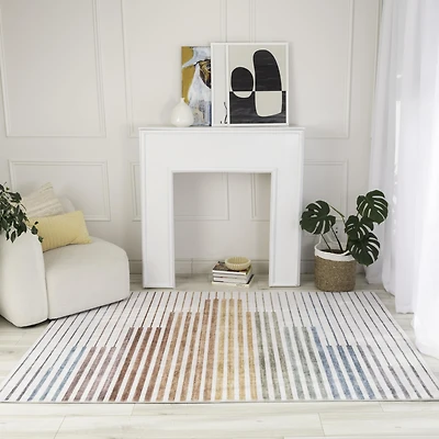 Rug Branch Eclipse Colorful Striped Rainbow Indoor Area Rug, White Beige, Abstract - Living Room, Bedroom, Dining Room, and Office