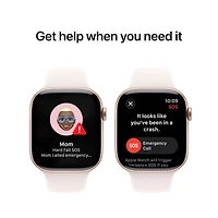Apple Watch Series 10 GPS 46mm avec boîtier en aluminium rose doré et bracelet sport rose pâle - M/G