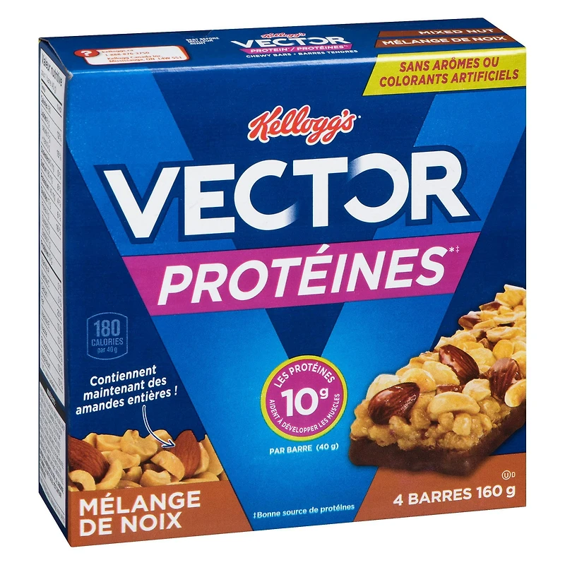 Barres Kellogg's Vector Protéines, Mélange de noix, 160g, 4 barres