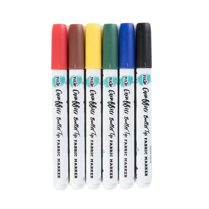 Tulip Graffiti Tissu Marqueurs Pointe Ogive 6 Pack Arc-en-Ciel Marqueurs de tissus permanents
