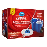 Système de vadrouille et seau à essoreuse rotative Great Value avec 2 têtes de recharge 1 vadrouille et 1 seau